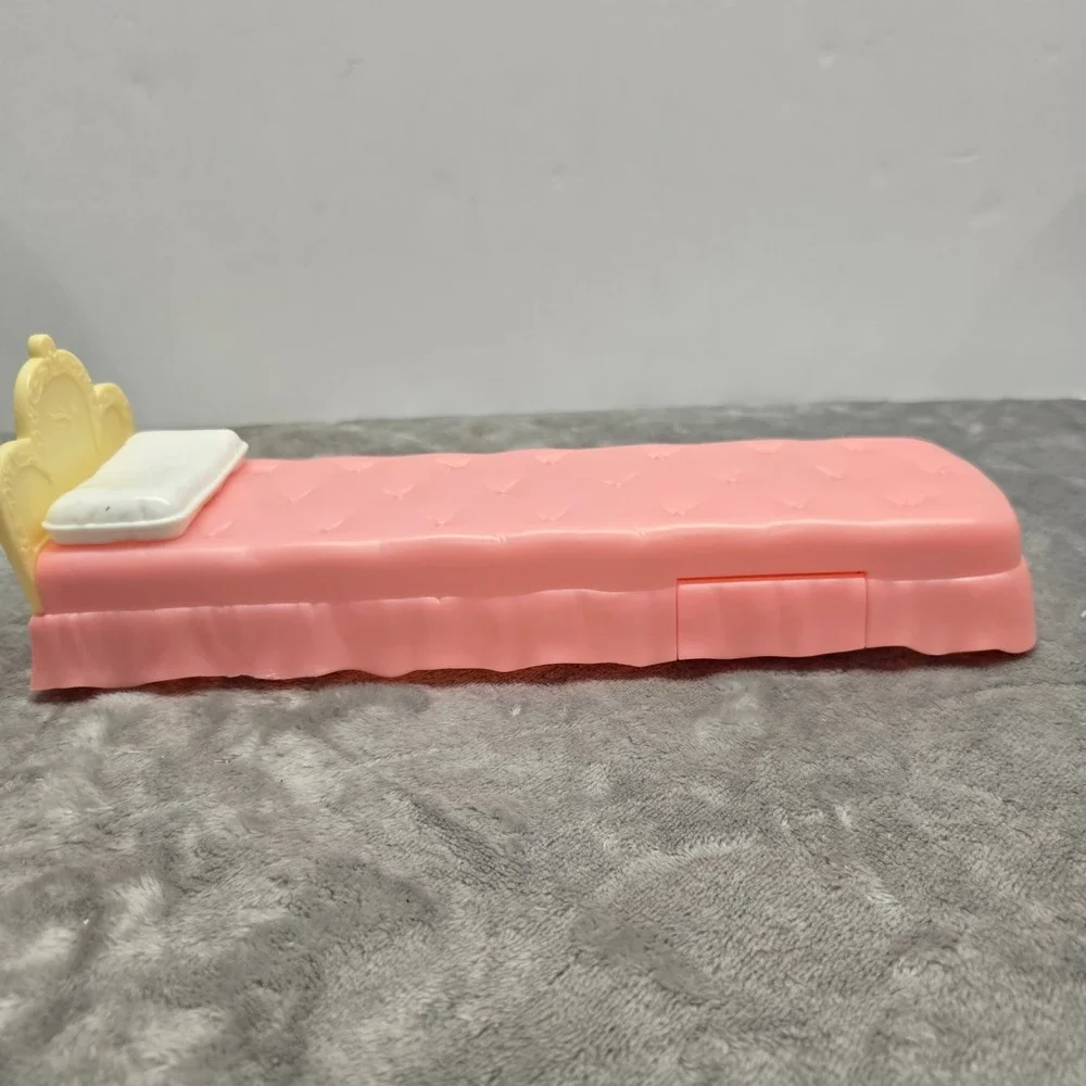 Vintage Barbie Pink Tufted‎ Daybed Bed with Yellow Crown Headboard and Drawer